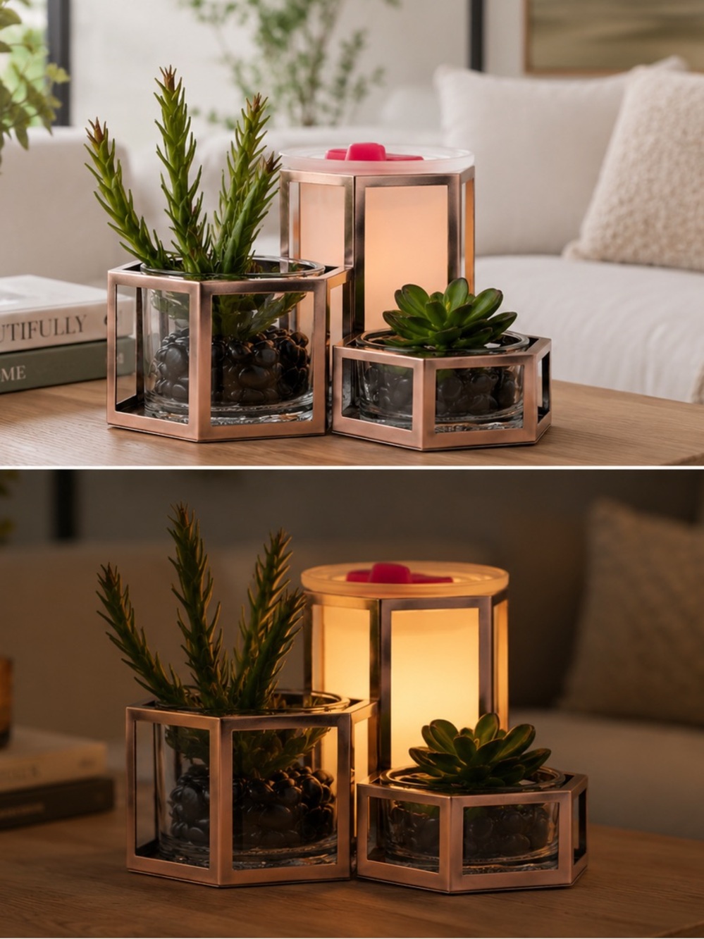 Scentsy Wild Desert HexagonTrio with Faux Succulents Wax Warmer